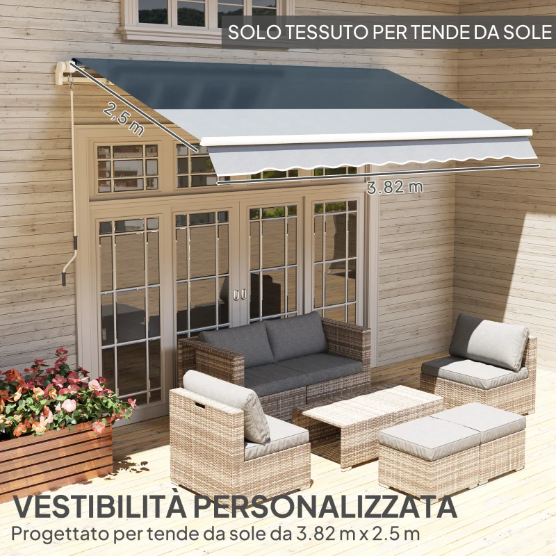 Outsunny Telo di Ricambio per Tenda Parasole Retrattile 4x3 m in Poliestere Anti UV 50+ Grigio