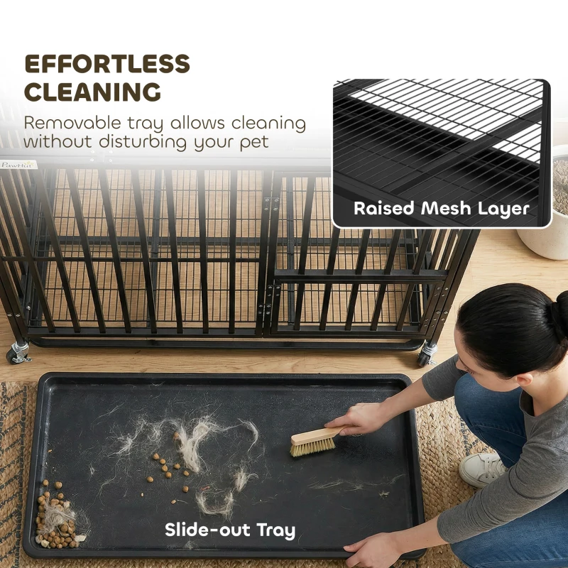 PawHut Heavy Duty Dog Crate, Dog Cage with Wheels for Small Medium Breeds, Metal Pet Kennel with Removable Tray