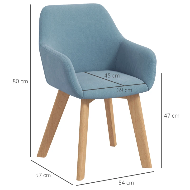 HOMCOM Lot de 2 chaises de salle à manger Fauteuil Assise rembourrée en tissu effet velours Pieds en bois, bleu