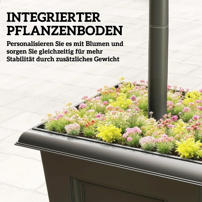 Outsunny Solar Laterne Stehleuchte mit Blumentopf 185cm Höhenverstellbar Außen Gartenlaterne mit 3 Lampenköpfe Lichtsteuerung