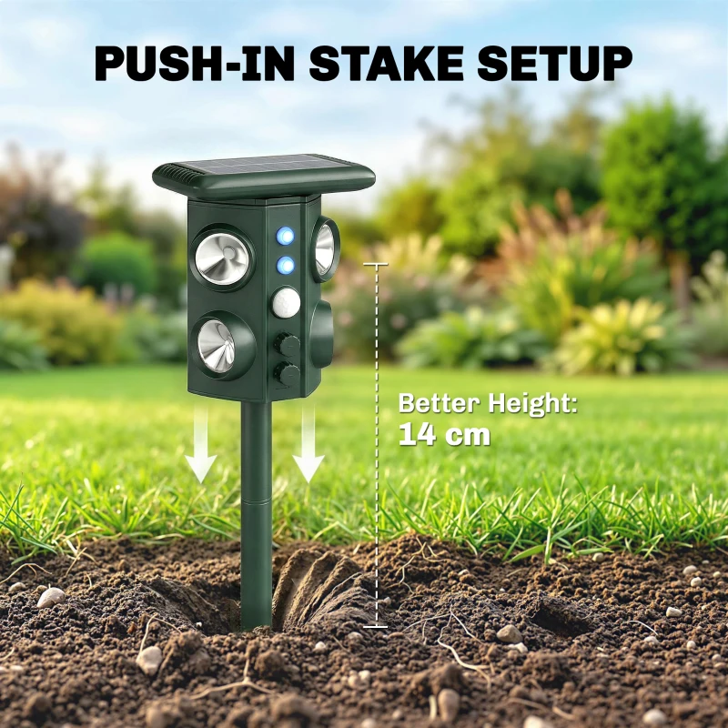 Outsunny Repelente solar ultrasónico para gatos, 5 modos, sensor PIR, flash LED