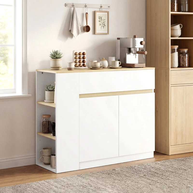 HOMCOM Sideboard, Buffet, großes Schrankfach, 3-stufiges Regal, Schublade, weiß, 110 x 29,5 x 82cm