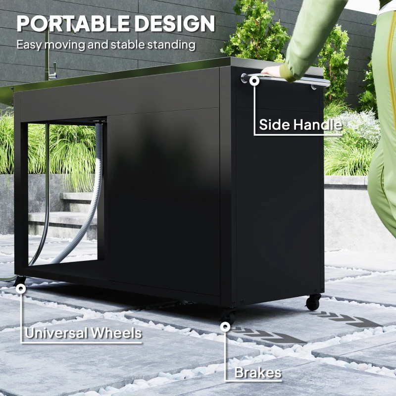 Wózek grillowy z blatem roboczym, szafką i zlewem