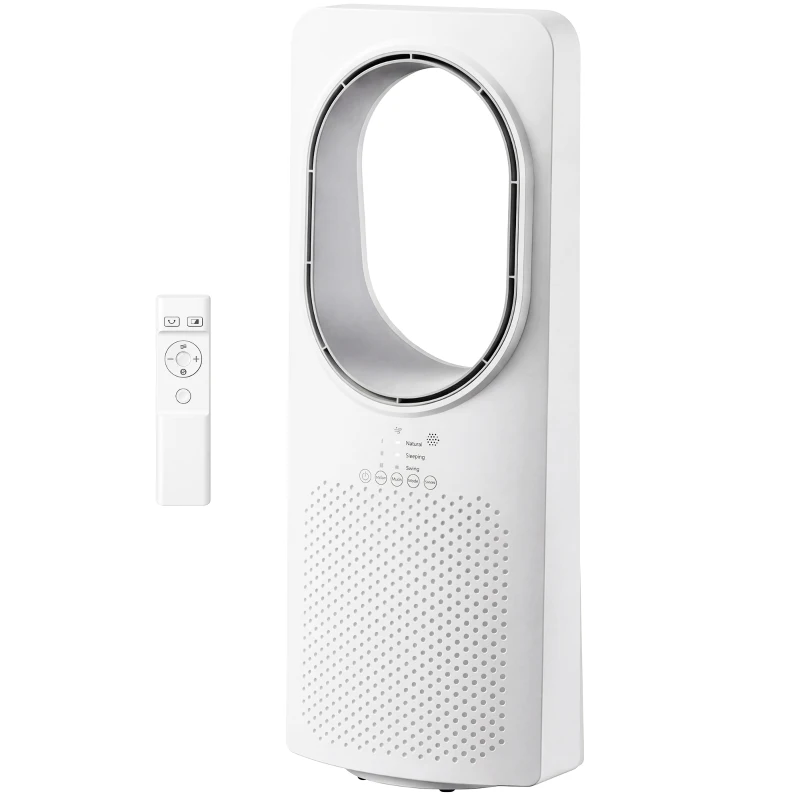 HOMCOM Bladeless Tower Fan for Bedroom, 36dB Standing Cooling Fan with Oscillating, 3 Speeds, 3 Modes, 15H Timer, White