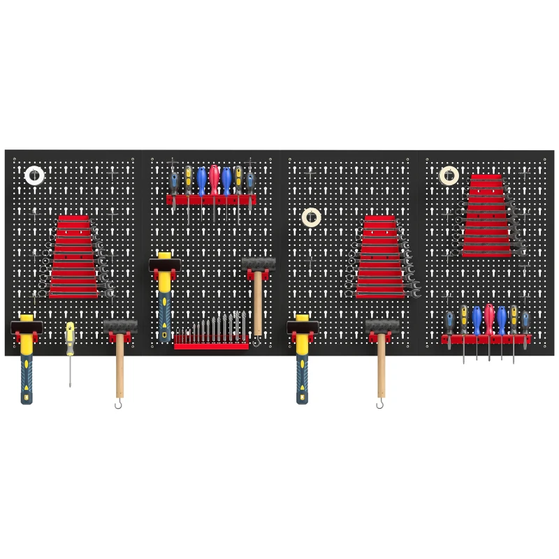 HOMCOM Lagersystem Wandregal 60 x 40 cm, 38 stck. Schüttenregal mit Haken Ablageböden Sichtlagerkästen, Schwarz+Rot