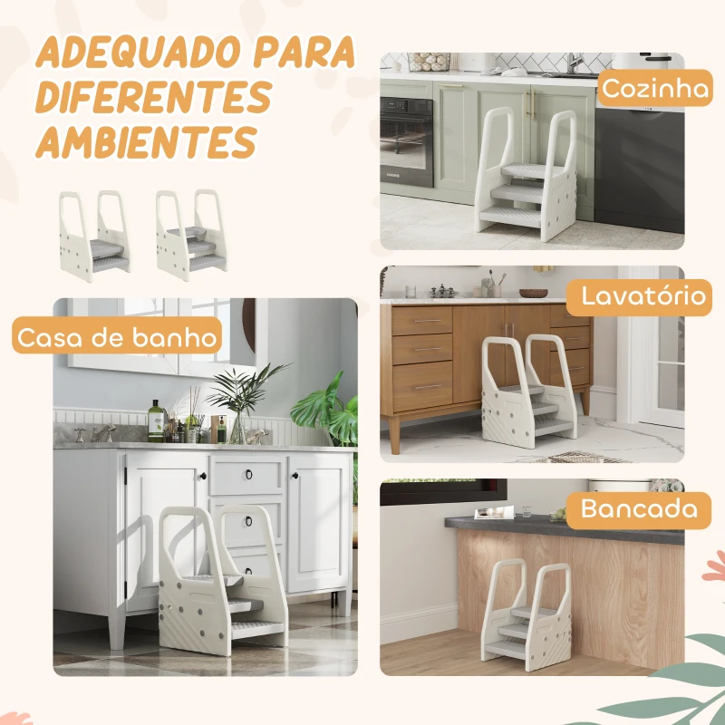 AIYAPLAY Banco Infantil Ajustável de 2 a 3 Degraus Torre de Aprendizagem Escada para Crianças de 2-5 Anos 43x42x65,5 cm Cinza