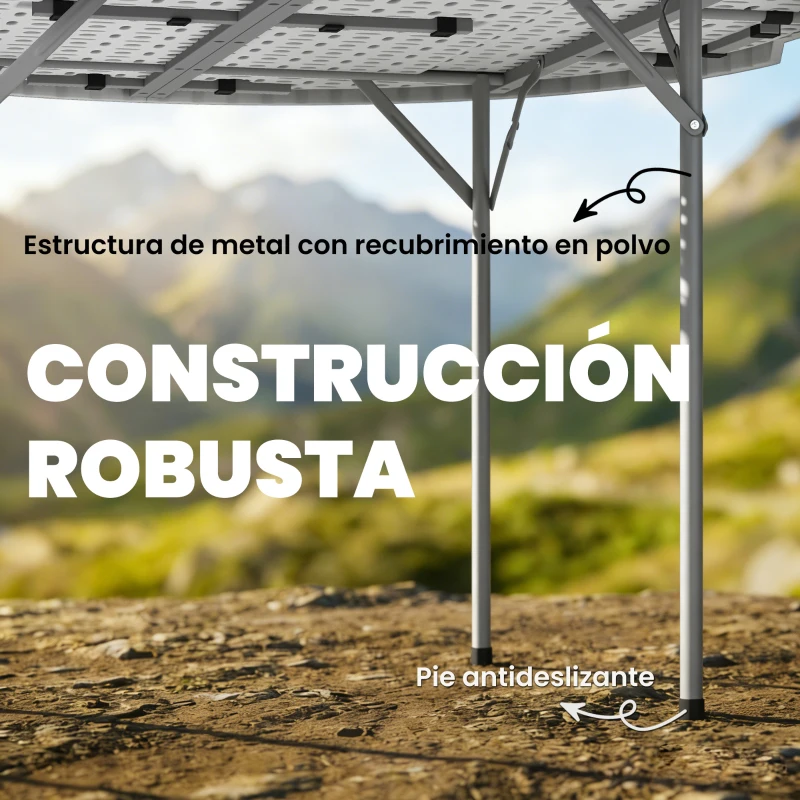 Outsunny Mesa Plegable Camping 120x120x74 cm Mesa Plegable Portátil con Encimera de HDPE Almohadillas Antideslizantes Blanco