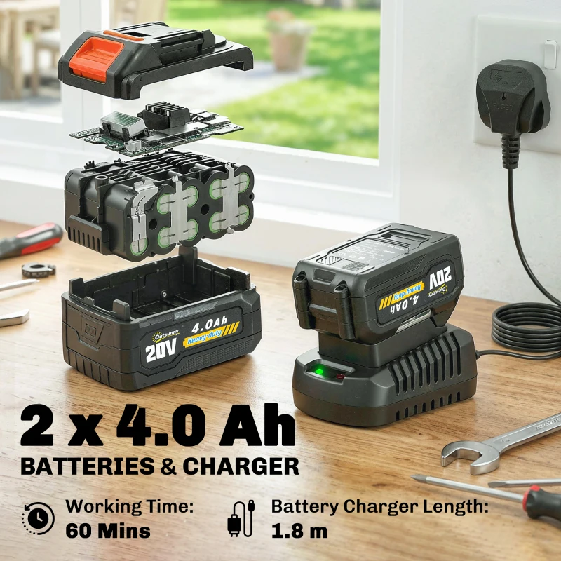 Outsunny 18V 8" Cordless Pole Chainsaw, 1.94m/2.56m Electric Chainsaw with 2 x 4.0Ah Batteries, Charger, Auto Lubrication