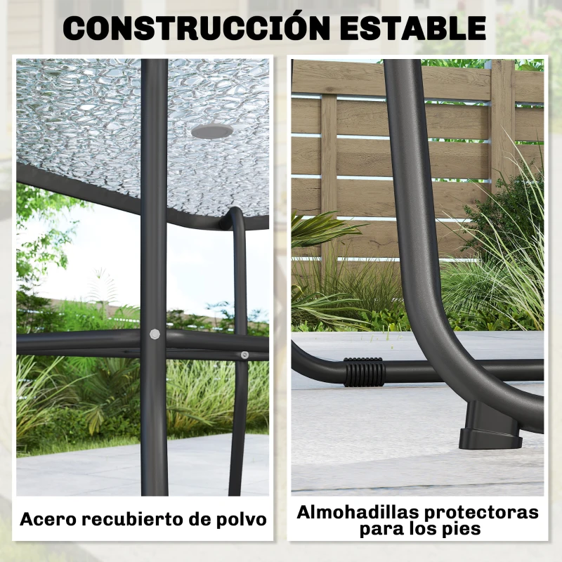 Outsunny Conjunto de Mesa y Sillas Jardín de 8 Piezas con Sombrilla 6 Sillas Plegables Mesa de Vidrio Templado Gris
