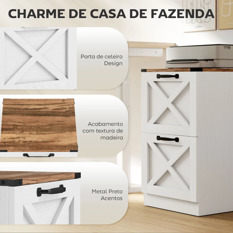 HOMCOM Arquivador com 2 Gavetas com Trilho Suspenso para A4 e Carta 40x40x71 cm Branco