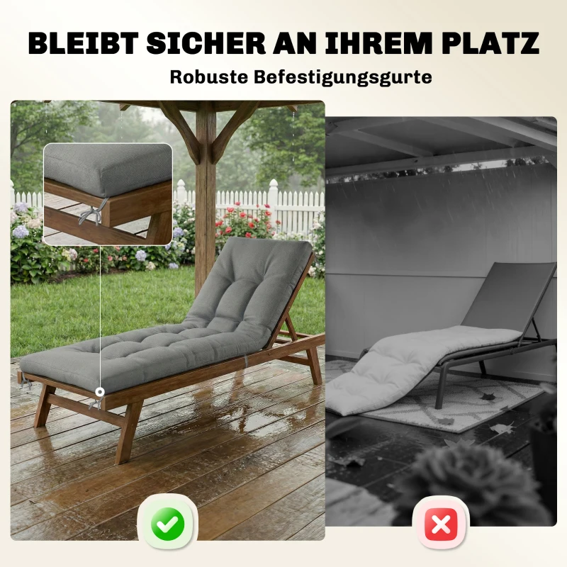 Outsunny Palettenkissen Abnehmbar Sitzkissen mit Befestigungsbändern Palettenpolster für die meisten Liegen 198x65x13cm Hellgrau