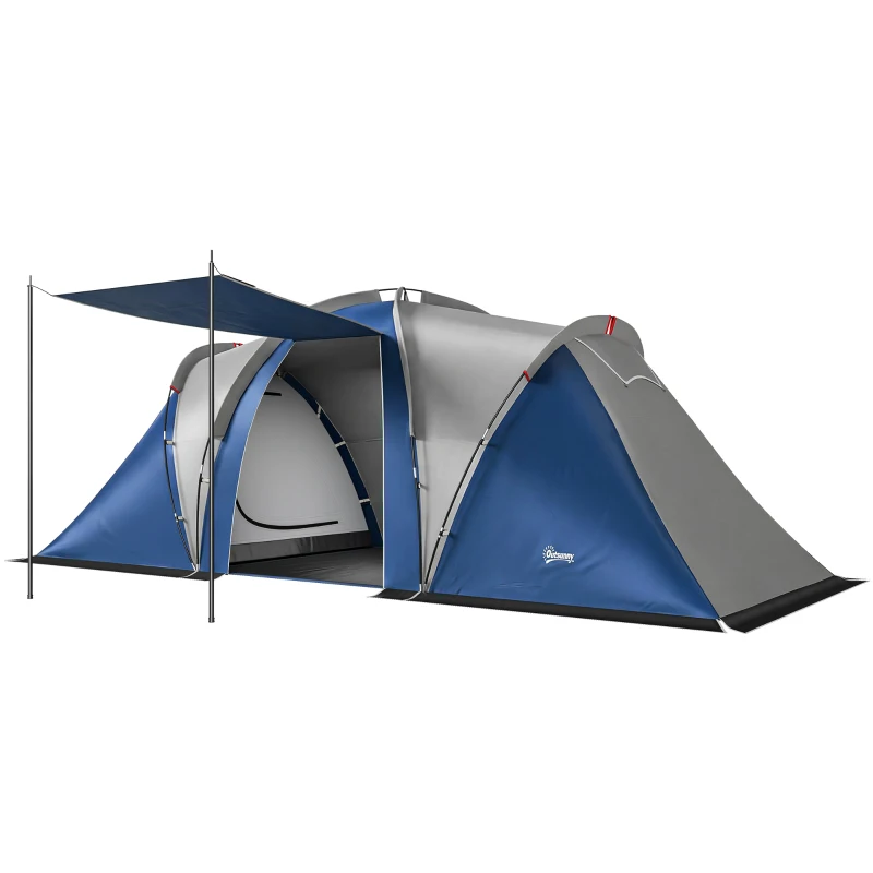 Outsunny Family Camping Tent 3000mm Waterproof Windproof Tunnel Tent 8-12 Person, Navy Blue & Light Grey