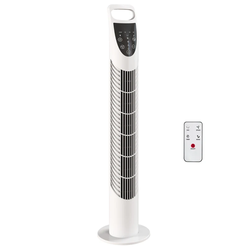HOMCOM Tower Fan Oscillating 3 Speeds 3 Winds 40W w/ RC Timer Quiet - White