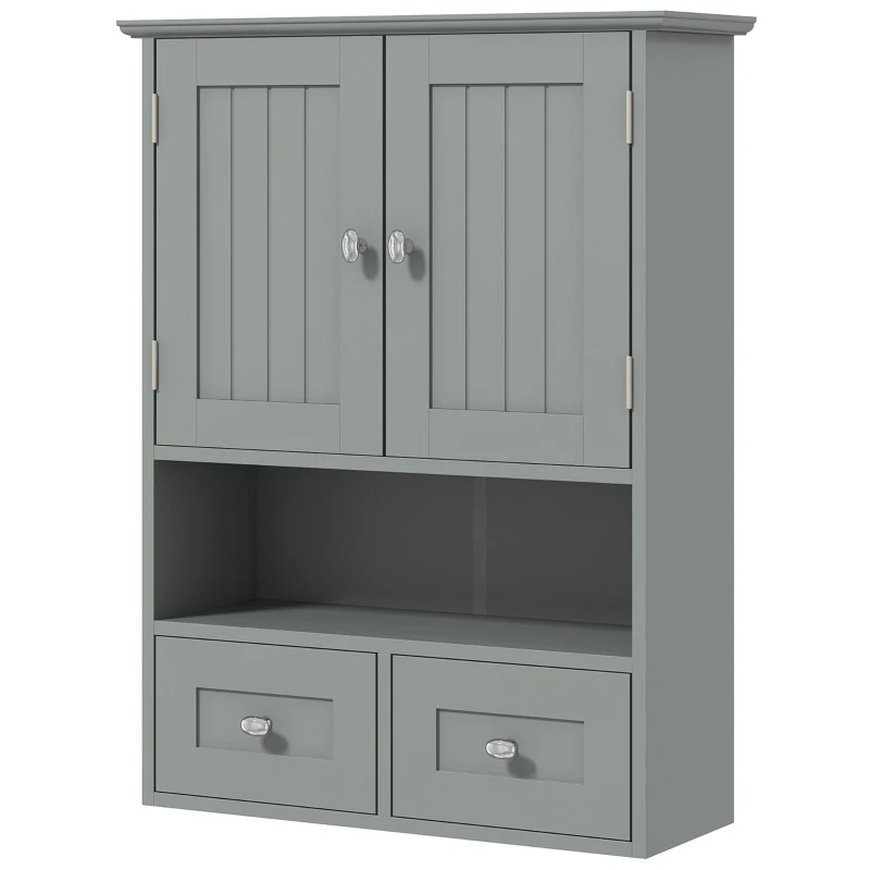 kleankin Mobile bagno da parete con ante, mensola e 2 cassetti, 50,8x17,8x66 cm, Grigio