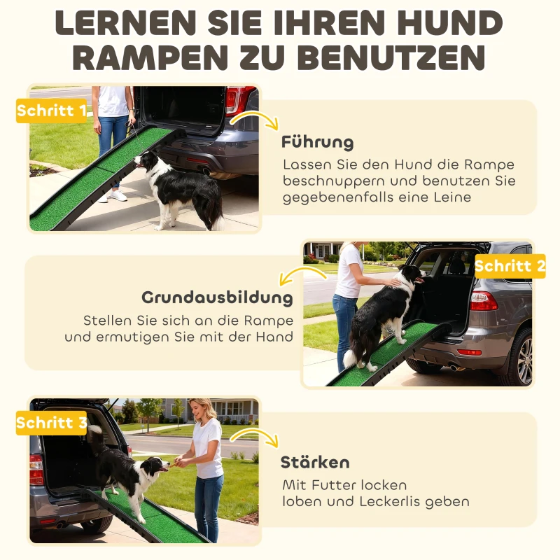PawHut Hunderampe klappbar Hundetreppe rutschfest Einstiegshilfe für Kofferraum, für Tiere bis 90 kg 155x38,5x15,5 cm Schwarz