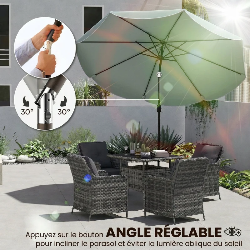 Outsunny Parasol de Jardin Extérieur Rond Inclinable à 3 Positions avec 8 Baleines et Volant, Φ265 x 235 cm, Bleu