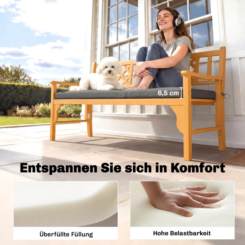 Outsunny Wasserabweisendes Bankkissen, Outdoor-Sitzpolster mit abnehmbarem Bezug und Befestigungsbändern für Garten und Terrasse, 110 x 46 cm, Dunkelgrau