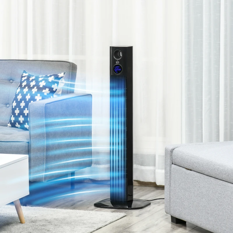 HOMCOM Ventilateur colonne oscillant 70° 3 modes et 3 vitesses minuterie 12h 45 W convient à l'aromathérapie télécommande noir