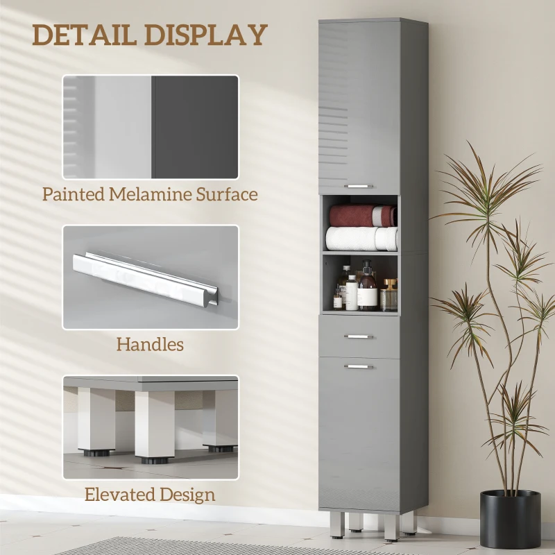 kleankin Badezimmerschrank, Badkommode, mit Regalen und Schublade, verstellbar, Grau