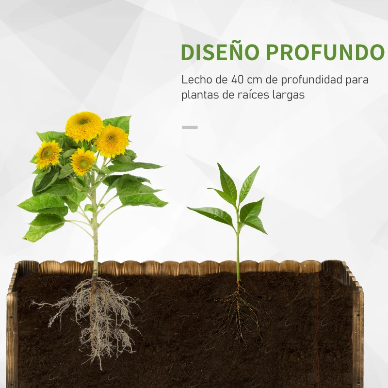 Outsunny Jardinera de Madera Jardinera Elevada para Cultivos Verduras Flores en Patio Balcón Terraza 120x40x40 cm Carbonizada