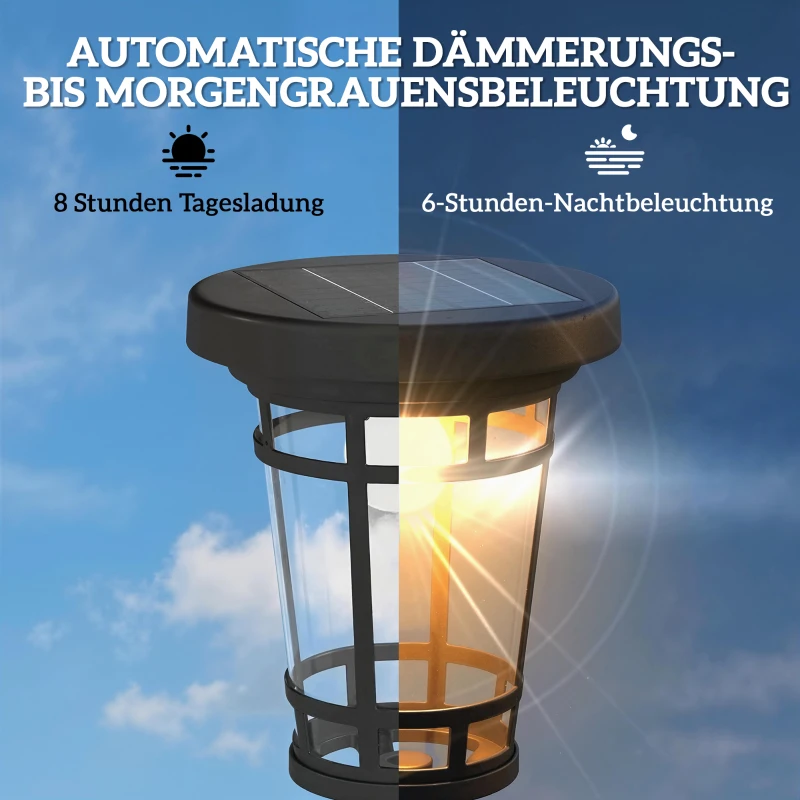 Outsunny Solar Laterne Stehleuchte mit Blumentopf 195cm Außen Gartenlaterne mit 2 Helligkeitsstufen Lichtsteuerung Schalter IP44