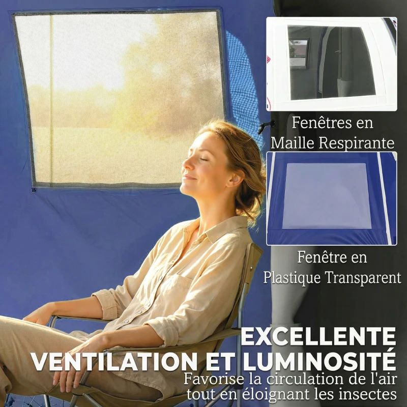 Outsunny Tente de Camping pour 4 Personnes, 2 Chambres, Imperméable 3000mm, avec Tapis de Sol et Sac, 420x300x200cm, Bleu Foncé