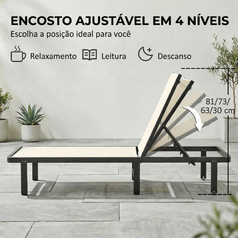 Outsunny Conjunto de 2 Espreguiçadeiras Reclináveis com Rodas Encosto Ajustável 4 Níveis Estrutura de Alumínio Tecido Textilene Bege