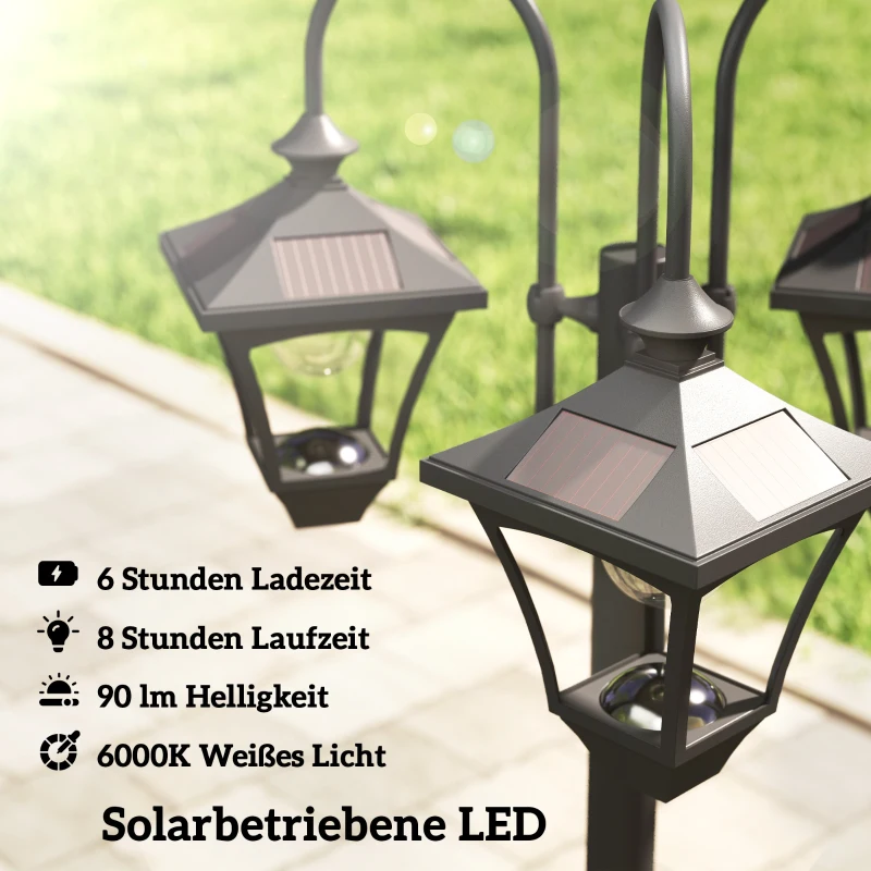 Outsunny Solar Laterne Stehleuchte mit Blumentopf 185cm Höhenverstellbar Außen Gartenlaterne mit 3 Lampenköpfe Lichtsteuerung