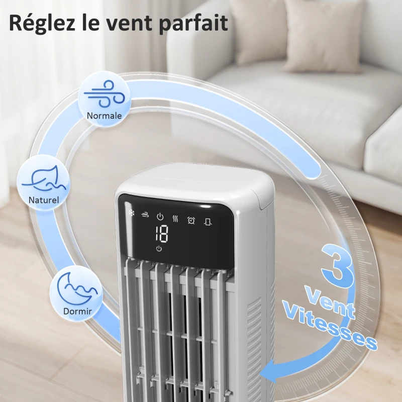 HOMCOM Refroidisseur d'air portable 3-en-1 réservoir d'eau 9 litres oscillation à 48° 3 vitesses 3 modes 4 packs de glace blanc