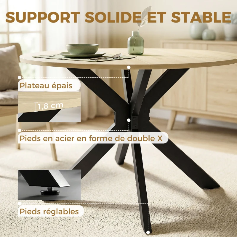 HOMCOM Table à manger pliante pour 2 à 6 personnes, table de cuisine ronde avec pieds croisés en acier, bois naturel