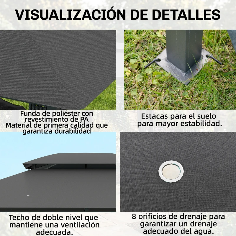 Outsunny Cenador para Jardín 3x4 m Pabellón de Jardín Gazebo con Doble Techo 6 Paredes Laterales Estructura Metálica Gris