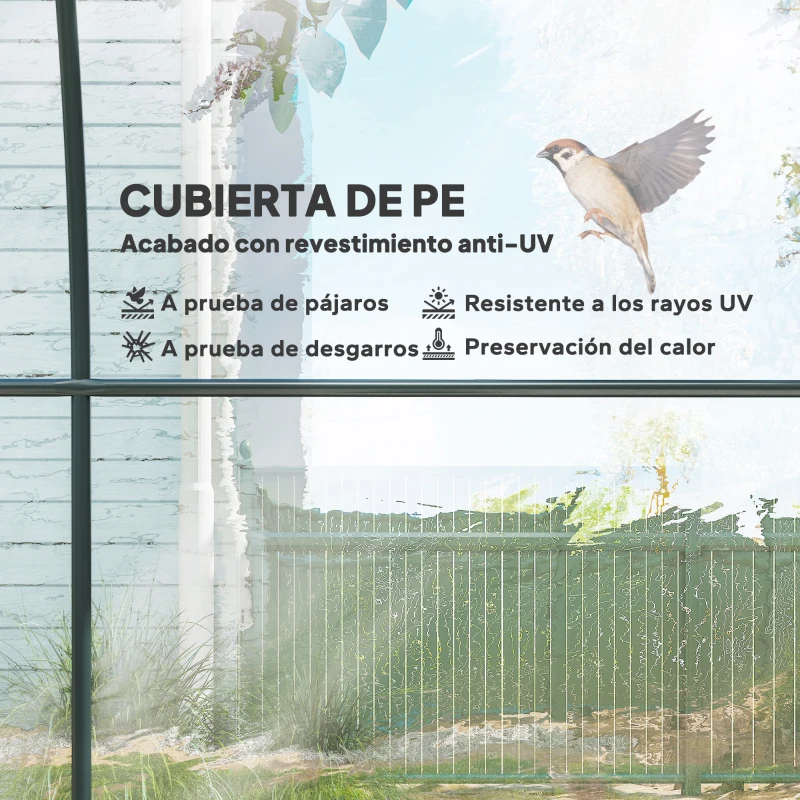 Outsunny Invernadero de Túnel 3x2x2 m con Puerta Enrollable 2 Ventanas de Malla y Estructura de Acero Transparente