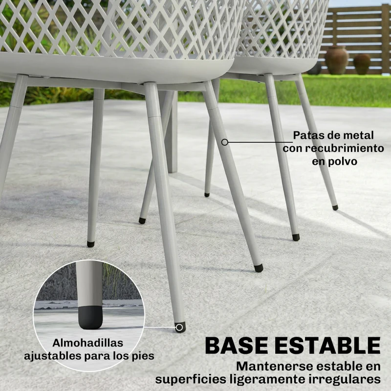 Outsunny Juego de 4 Sillas de Jardín Exterior de PP con Respaldo Diamante Asiento Anti-UV Reposabrazos y Patas Metálicas Gris