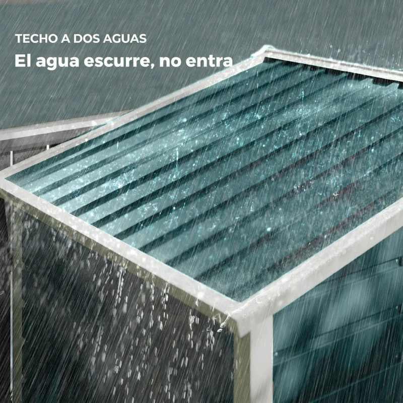 Outsunny Cobertizo Metálico para Jardín 213x120x166/194 cm con Base Refuerzo Puertas Correderas y Ventilaciones Verde Oscuro