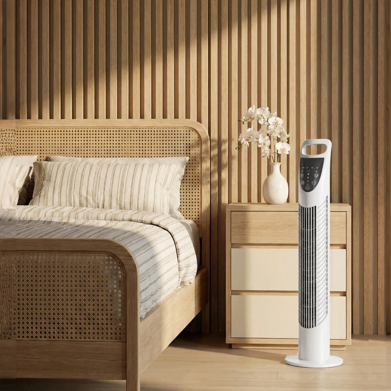 HOMCOM Tower Fan Oscillating 3 Speeds 3 Winds 40W w/ RC Timer Quiet - White