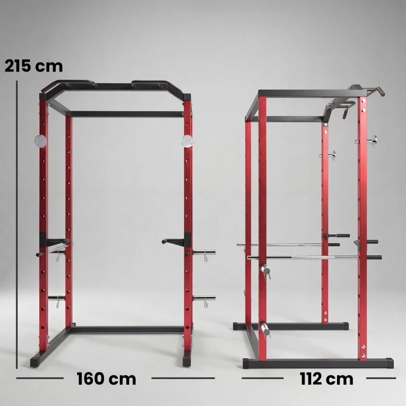 SPORTNOW Jaula de Potencia Rack de Sentadillas con Barra Dominadas Estación de Fondos Ajustable para Casa Gimnasio Carga 460 kg