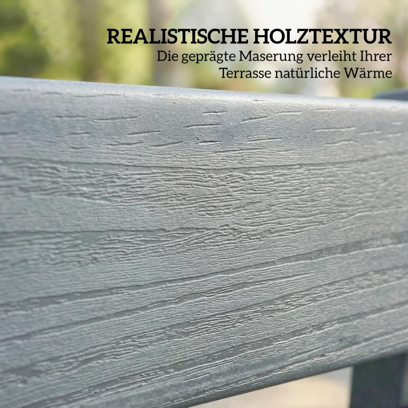 Outsunny Gartenbank 2-Sitzer wetterfest Kunststoff Outdoor Sitzbank mit Lamelldesign Holzoptik Rückenlehne Grau