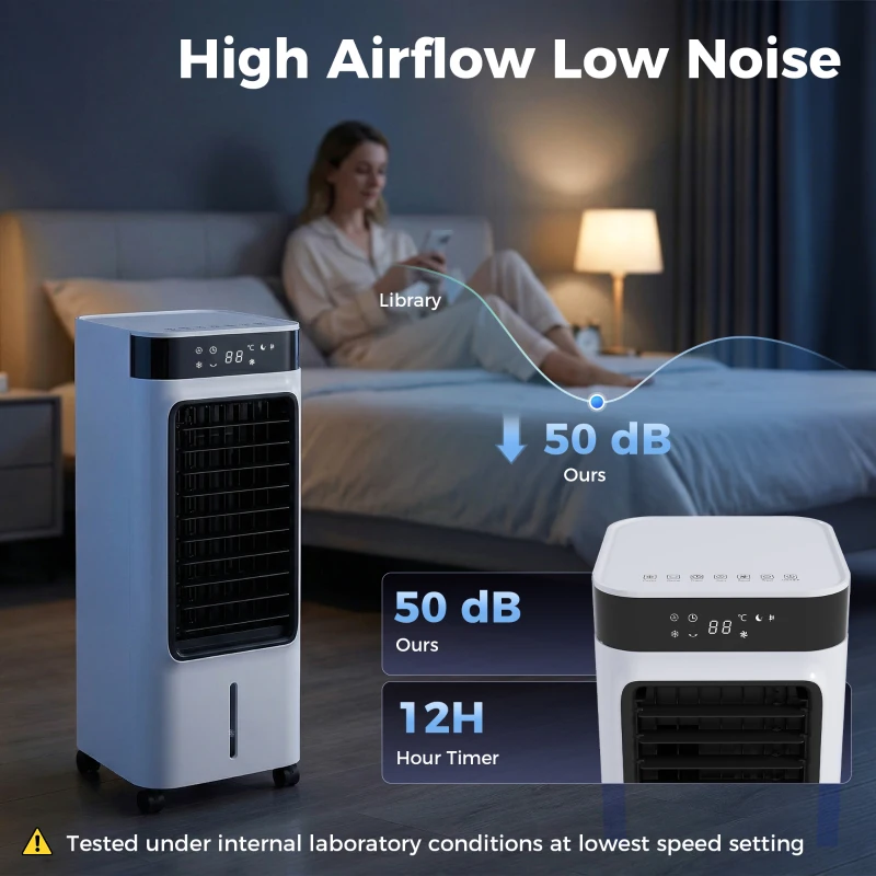 HOMCOM Climatizzatore Evaporativo 3 in 1 con Serbatoio da 7L, Oscillazione 48°, 3 Velocità, 3 Modalità, Timer 24h, Bianco