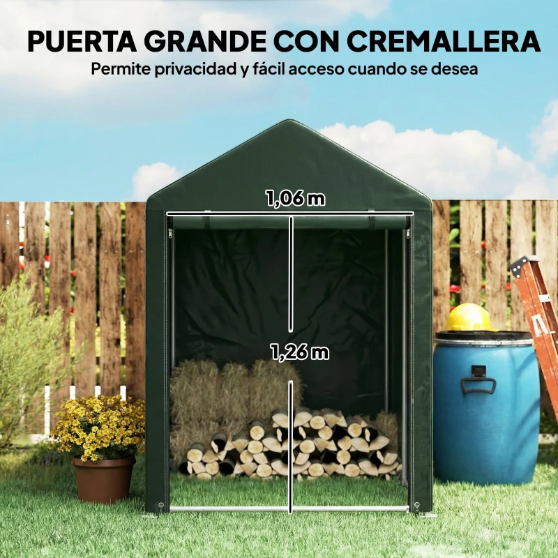 Outsunny Carpa de Jardín para Bicicletas 1,2x1,8x1,65 m con 2 Habitaciones Puerta con Cremallera Impermeable Anti-UV Verde