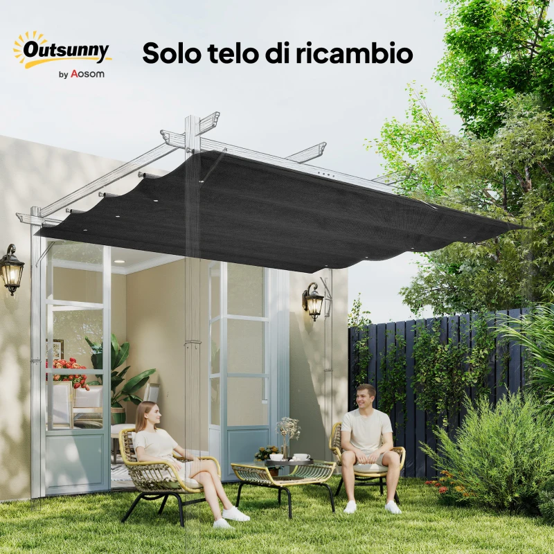 Outsunny Copertura per Gazebo Pergola con 8 Fori di Drenaggio, in Poliestere UV30+, 286x245 cm, Grigio Scuro