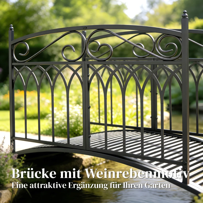 Outsunny Gartenbrücke aus Metall 135,5 cm Teichbrücke mit Sicherheitsgeländern Antik-Optik Rostbeständig einfache Montage