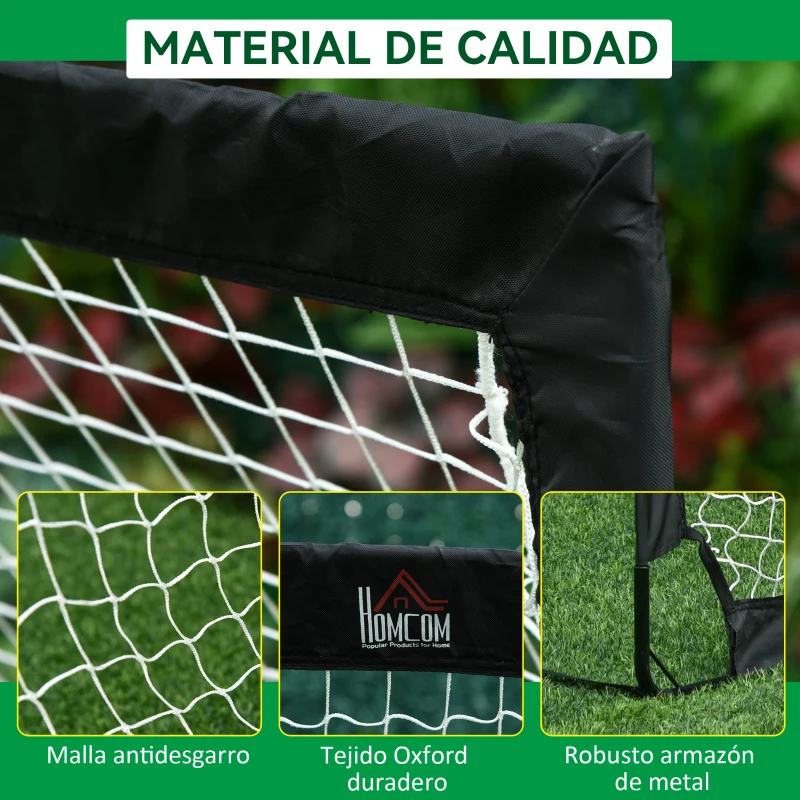 HOMCOM Porterías de Fútbol Plegables para Niños y Adultos con Bolsa de Transporte para Exterior Jardín Entrenamiento Negro