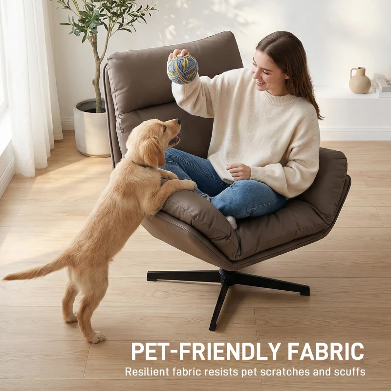 HOMCOM Accent Chair with 360 Swivel Armchair for Living Room with Padded Cushion Dark Brown