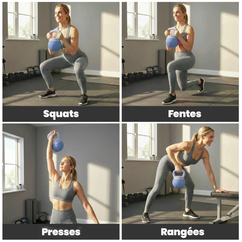 SPORTNOW Kettlebell 8 kg, Haltère avec Poignée Ergonomique Antidérapante, Haltère à Boule, Musculation, Entraînement, Bleu