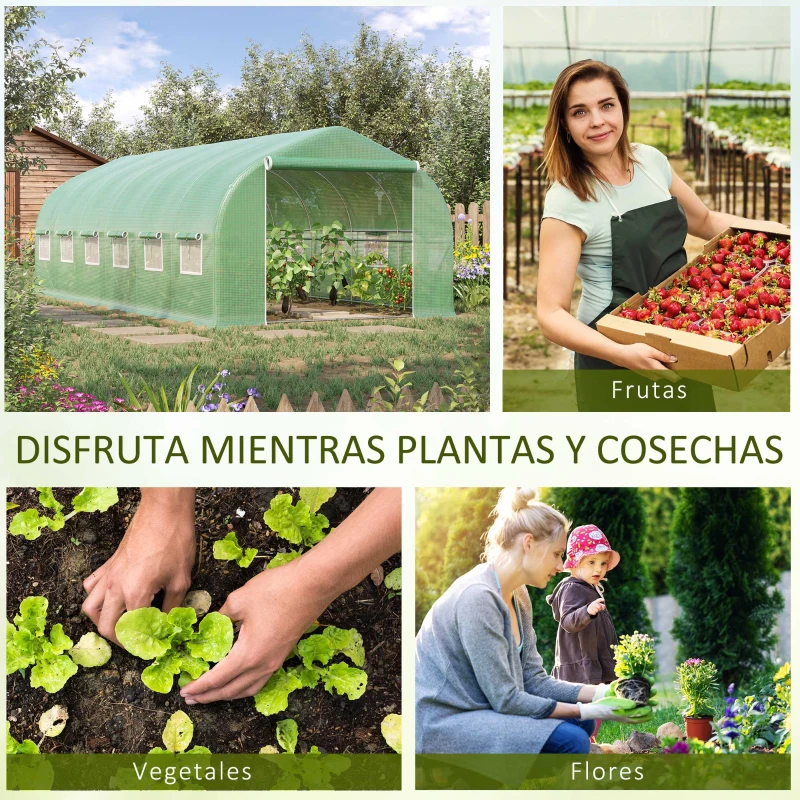 Outsunny Invernadero de Jardín 6x3x2 m con Puerta y 12 Ventanas Enrollables Huerto para Cultivos Plantas Flores Verde