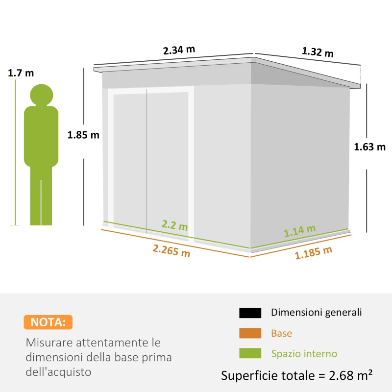 Outsunny Casetta da Giardino in Acciaio con 3 Porte Bloccabili, 234x132x185 cm, Grigio Scuro