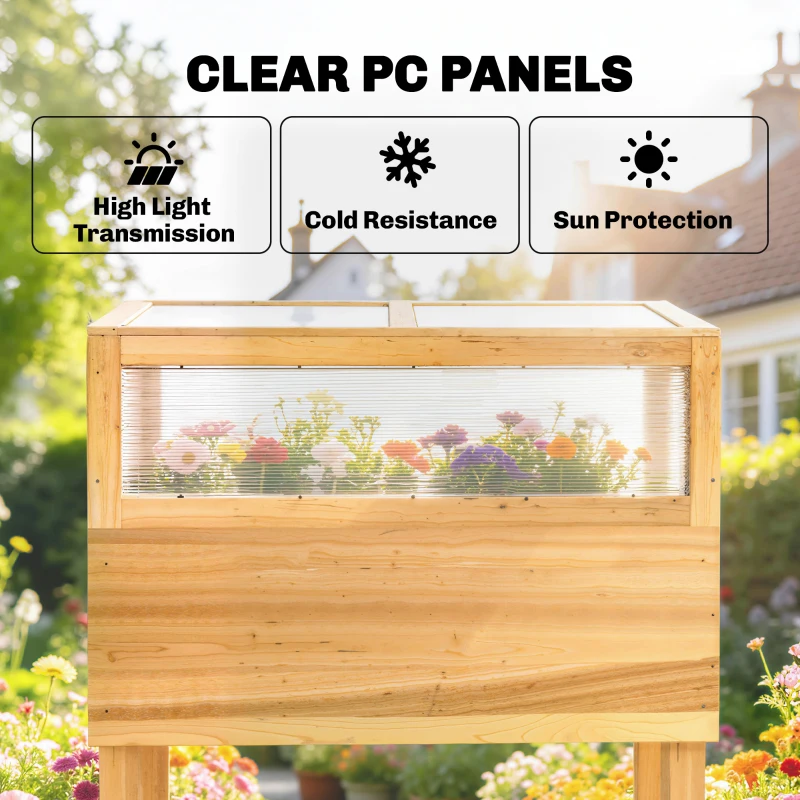 Outsunny Hochbeet mit Frühbeetaufsatz aus Holz erhöhter Pflanzkasten mit aufklappbar Abdeckung Regal Vliesstoff Ergonomisch