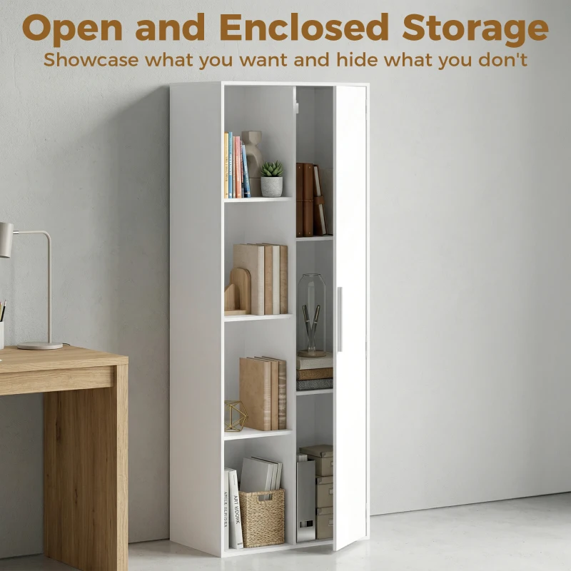 HOMCOM Boekenkast met 4 niveaus, verstelbare planken, kast met deuren voor woonkamer en werkkamer, wit