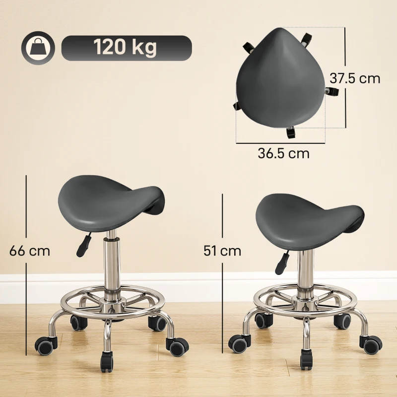 HOMCOM Salon Saddle Stool, Rolling Saddle Chair for Massage, Spa, Clinic, Beauty, Hairdressing and Tattoo, Grey