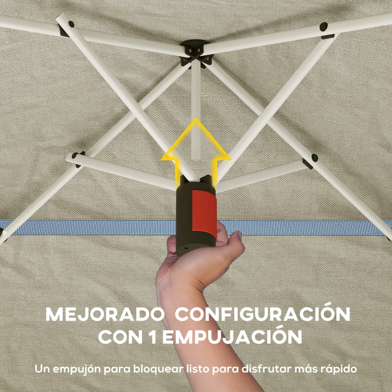 Outsunny Carpa Plegable 3,5x3,5 m Pop-up con Altura Ajustable 3 Niveles Doble Techo Cierre Central y Bolsa UPF50+ Caqui
